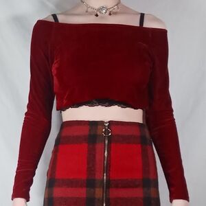 Velvet Off Shoulder Long-sleeved Crop Top